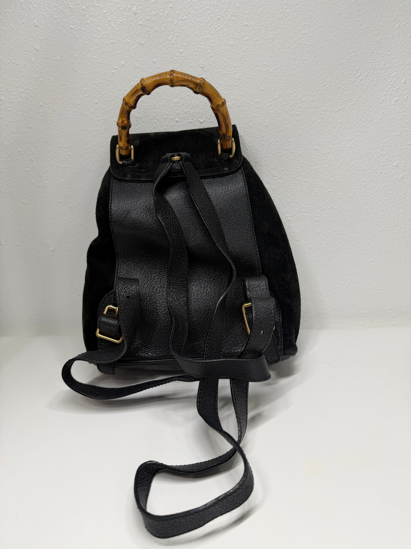 Gucci suede bamboo backpack