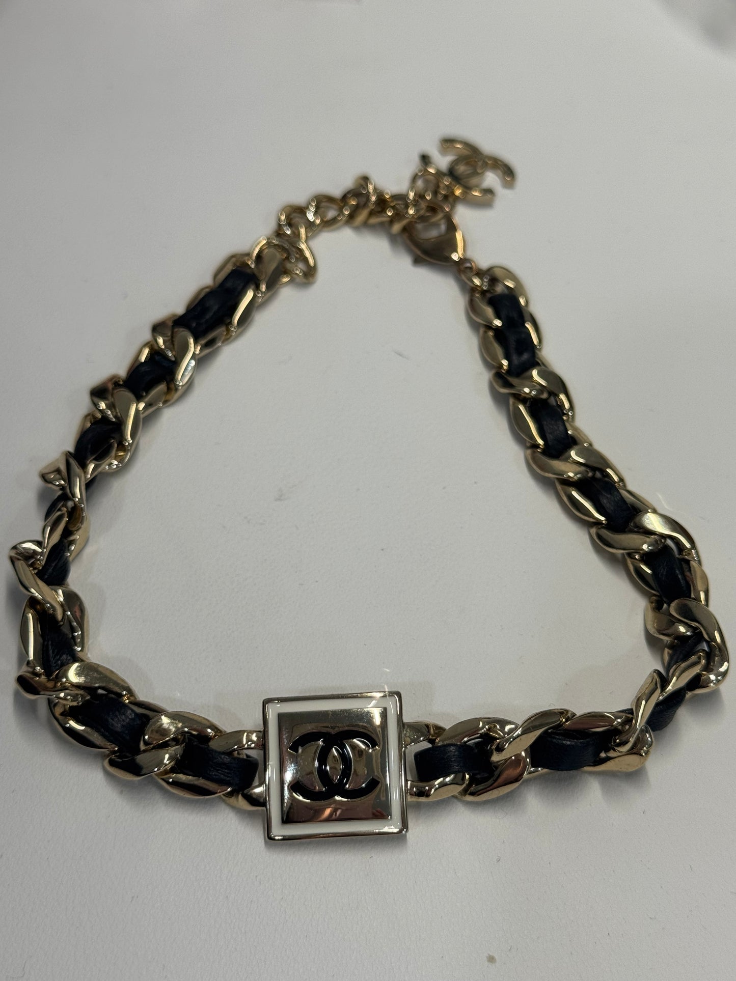 Chanel leather chain choker