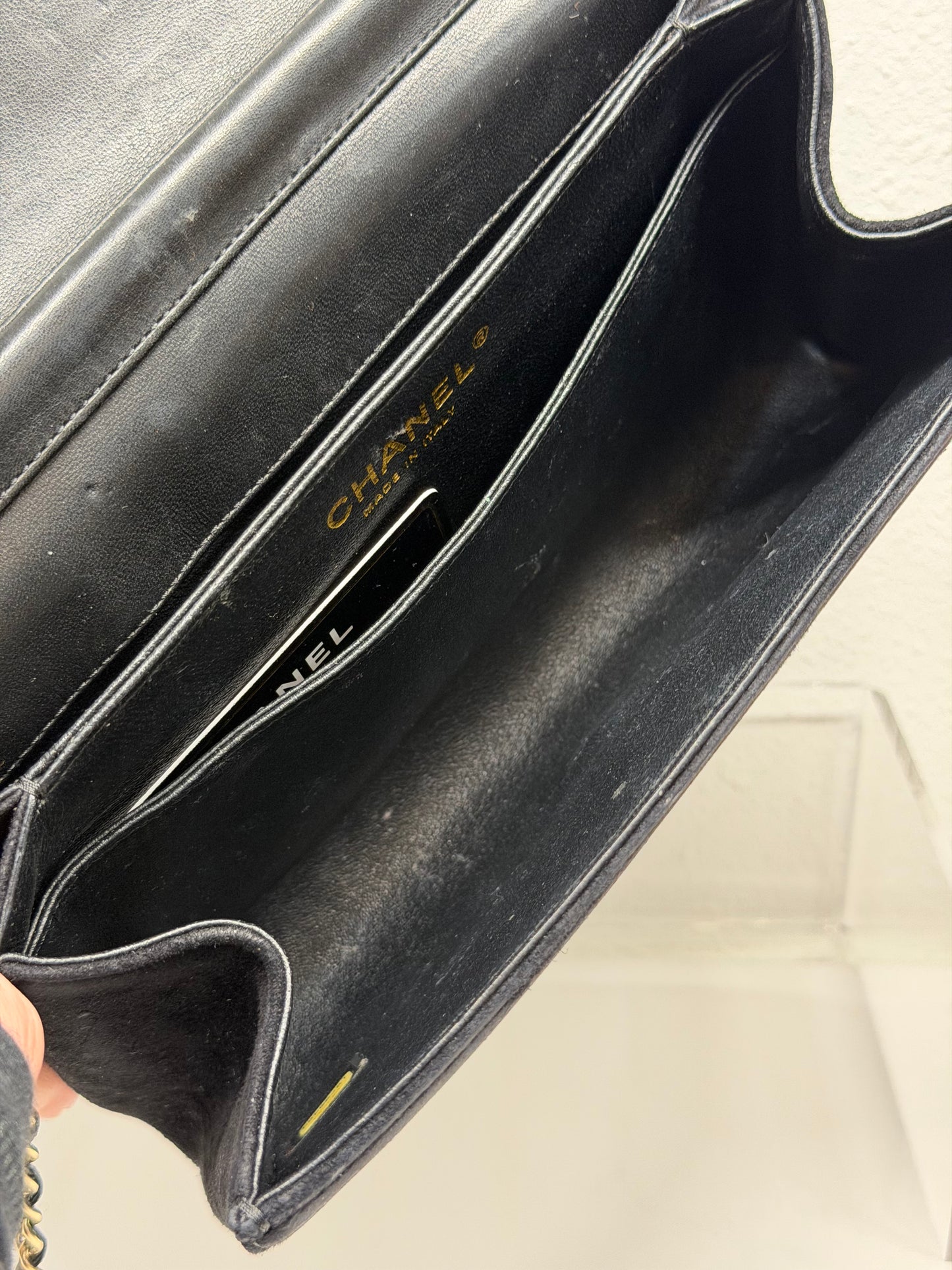 Chanel suede crystal pearl cc flap