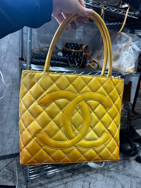 Chanel yellow medallion tote