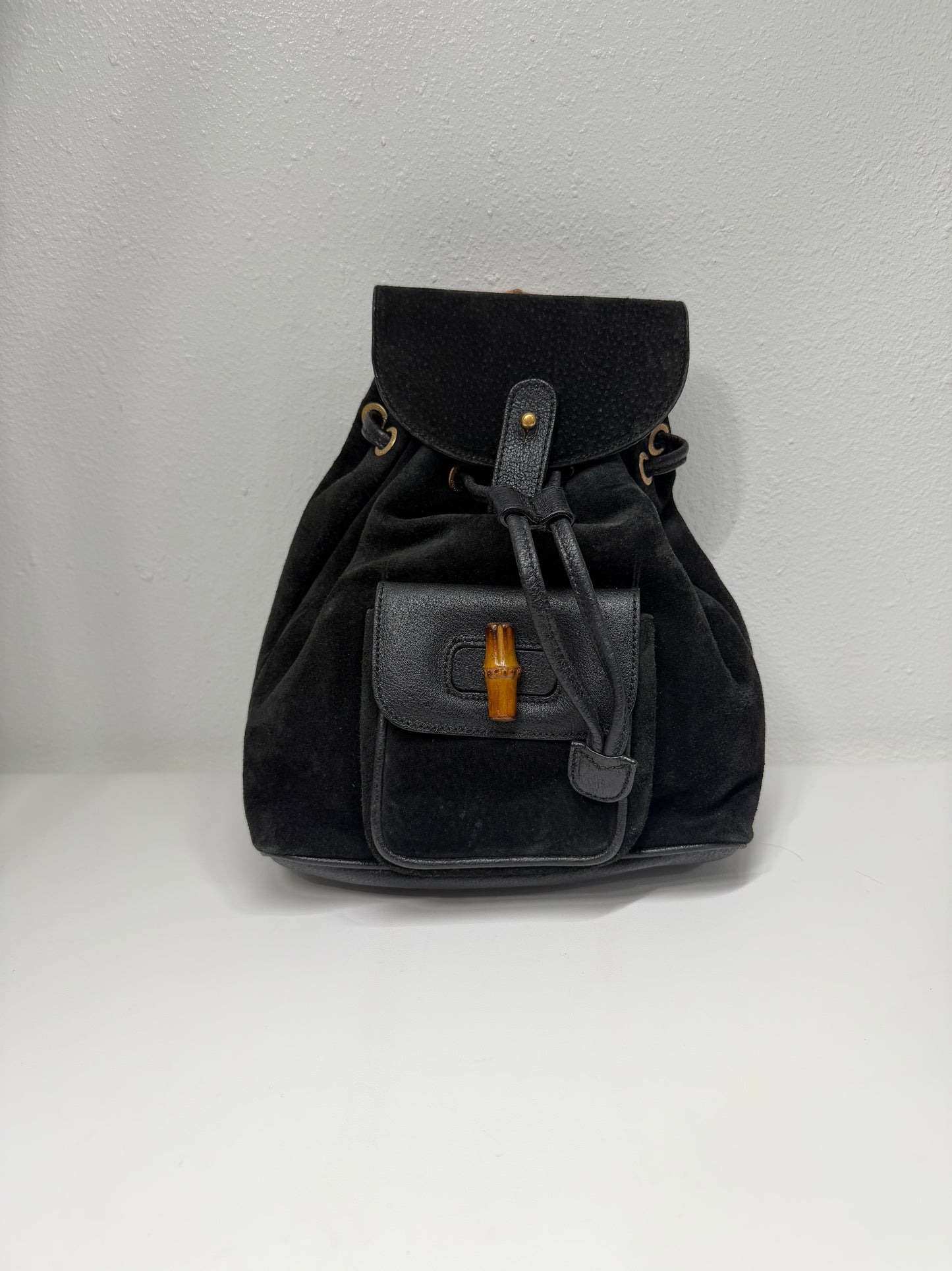 Gucci suede bamboo backpack