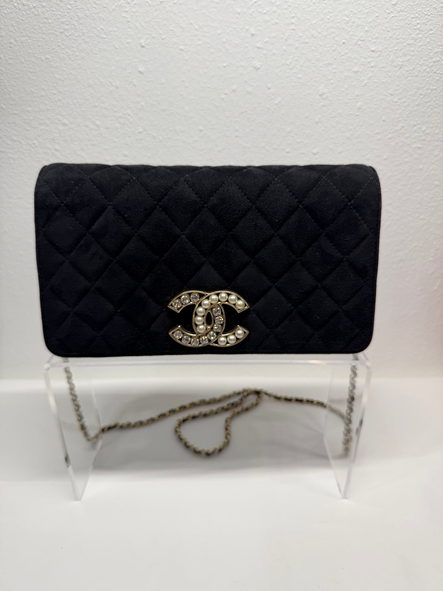 Chanel suede crystal pearl cc flap